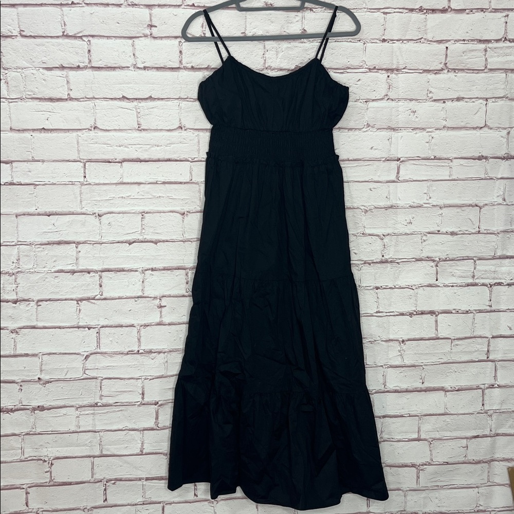 WAYF Tiered Midi Dress Black Smocked Waist NWT Large - Picture 2 of 10